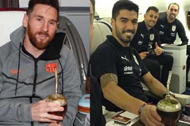 Suarez y Messi tomando yerba mate